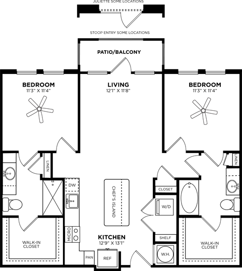 2 bed  2 bath floor plan A at Glenwood at Grant Park, Atlanta, GA